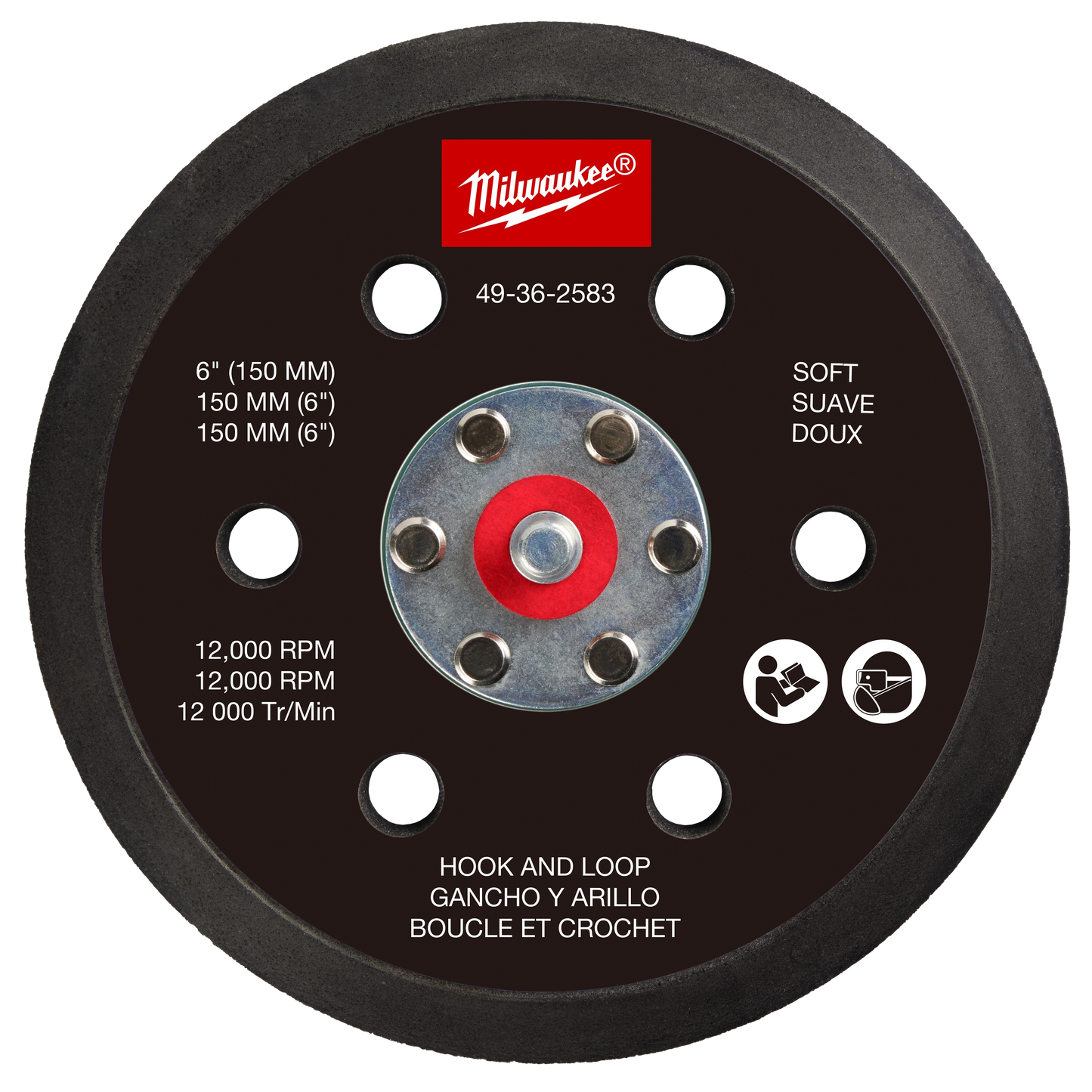 Milwaukee 49-36-2583, 6" Hook and Loop Sander Backing Pad - Soft