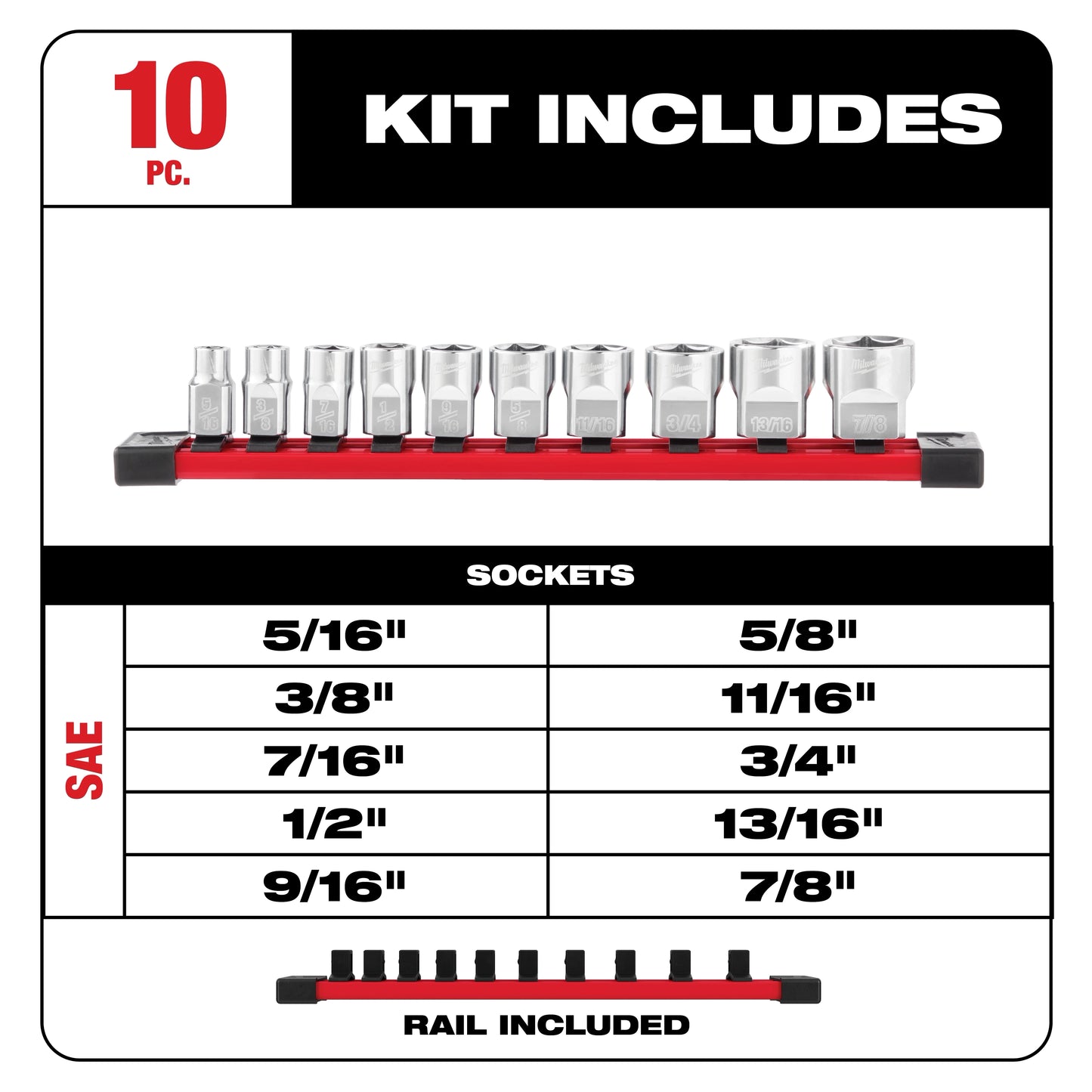 Milwaukee 48-22-9403, 10pc 3/8" SAE Sockets with FOUR FLAT™ Sides