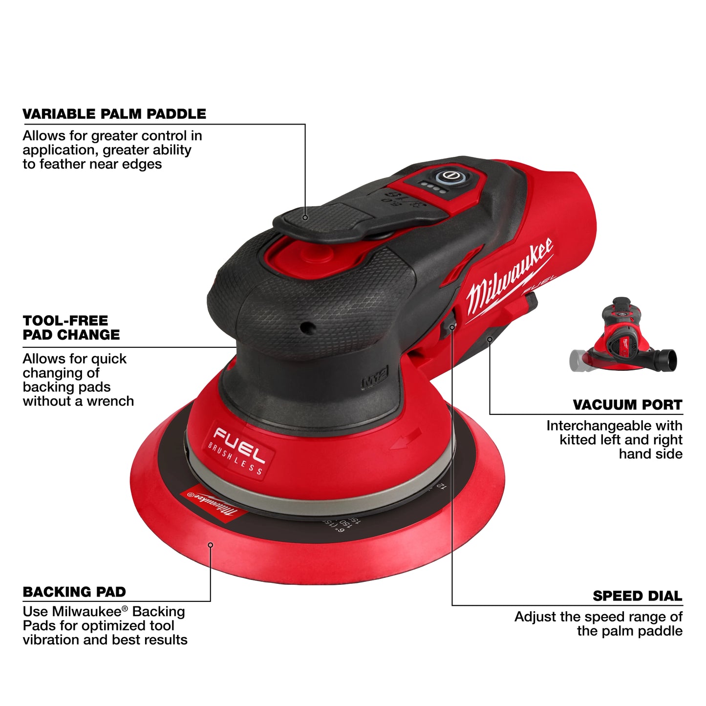 Milwaukee 2585-20, M12 FUEL™ 6" Random Orbital Sander (3/16")