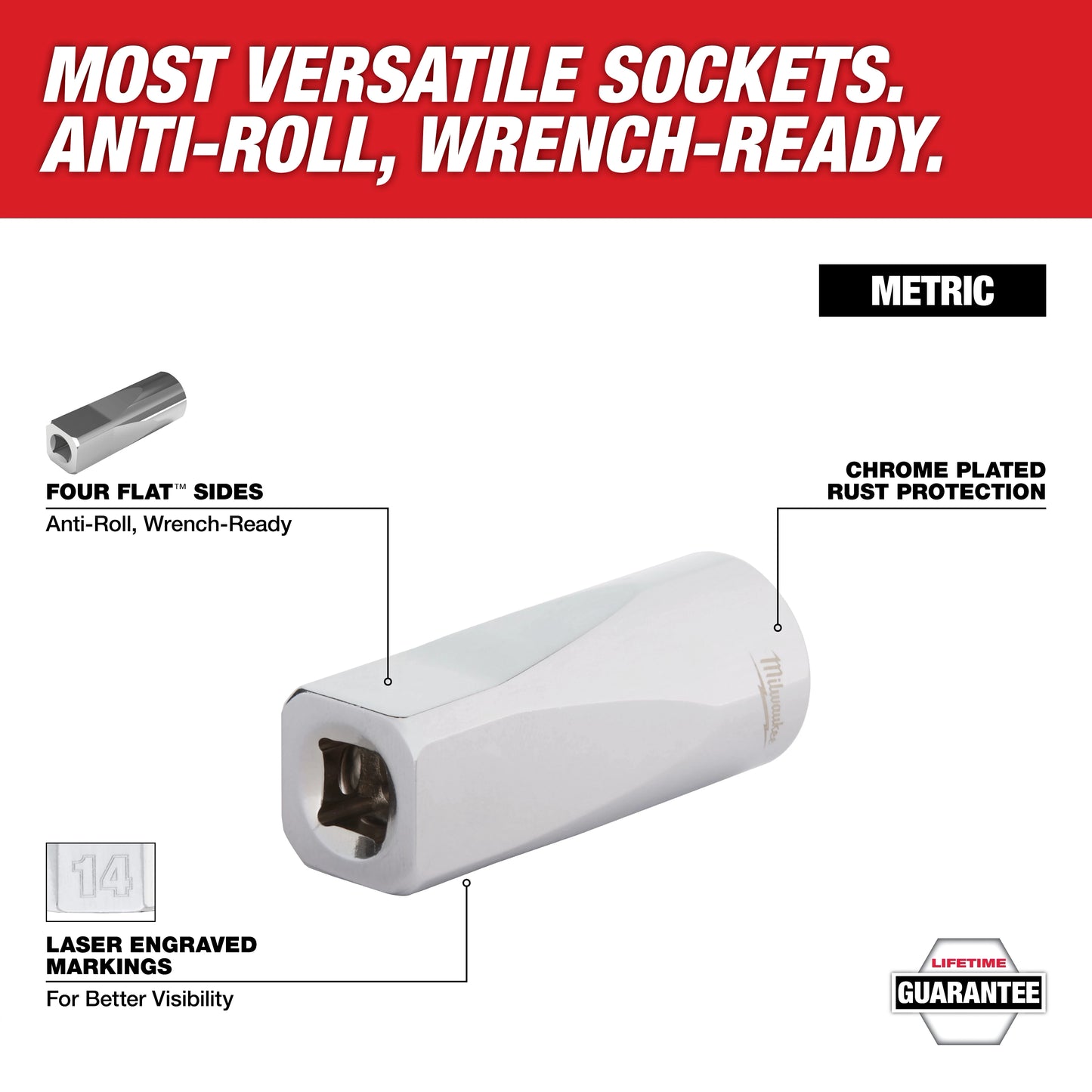Milwaukee 48-22-9503, 10pc 3/8" Metric Sockets with FOUR FLAT™ Sides