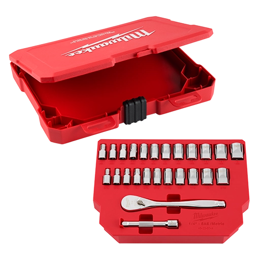 Milwaukee 48-22-9044, 25pc 1/4" Drive Metric & SAE Ratchet and Socket Set with FOUR FLAT™ SIDES