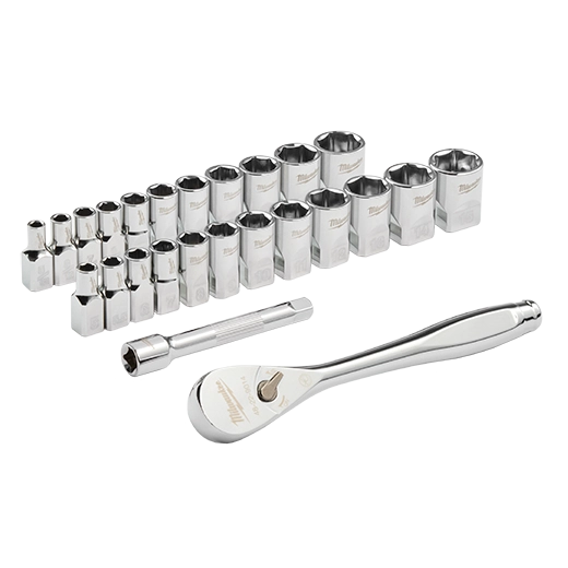 Milwaukee 48-22-9044, 25pc 1/4" Drive Metric & SAE Ratchet and Socket Set with FOUR FLAT™ SIDES