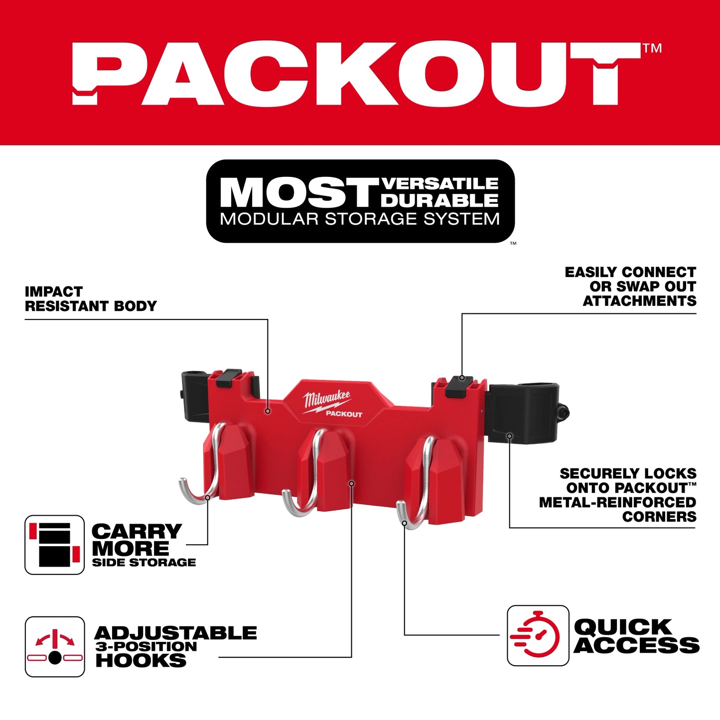 Milwaukee 48-22-8606, PACKOUT™ Tool Box 3-Hook Attachment