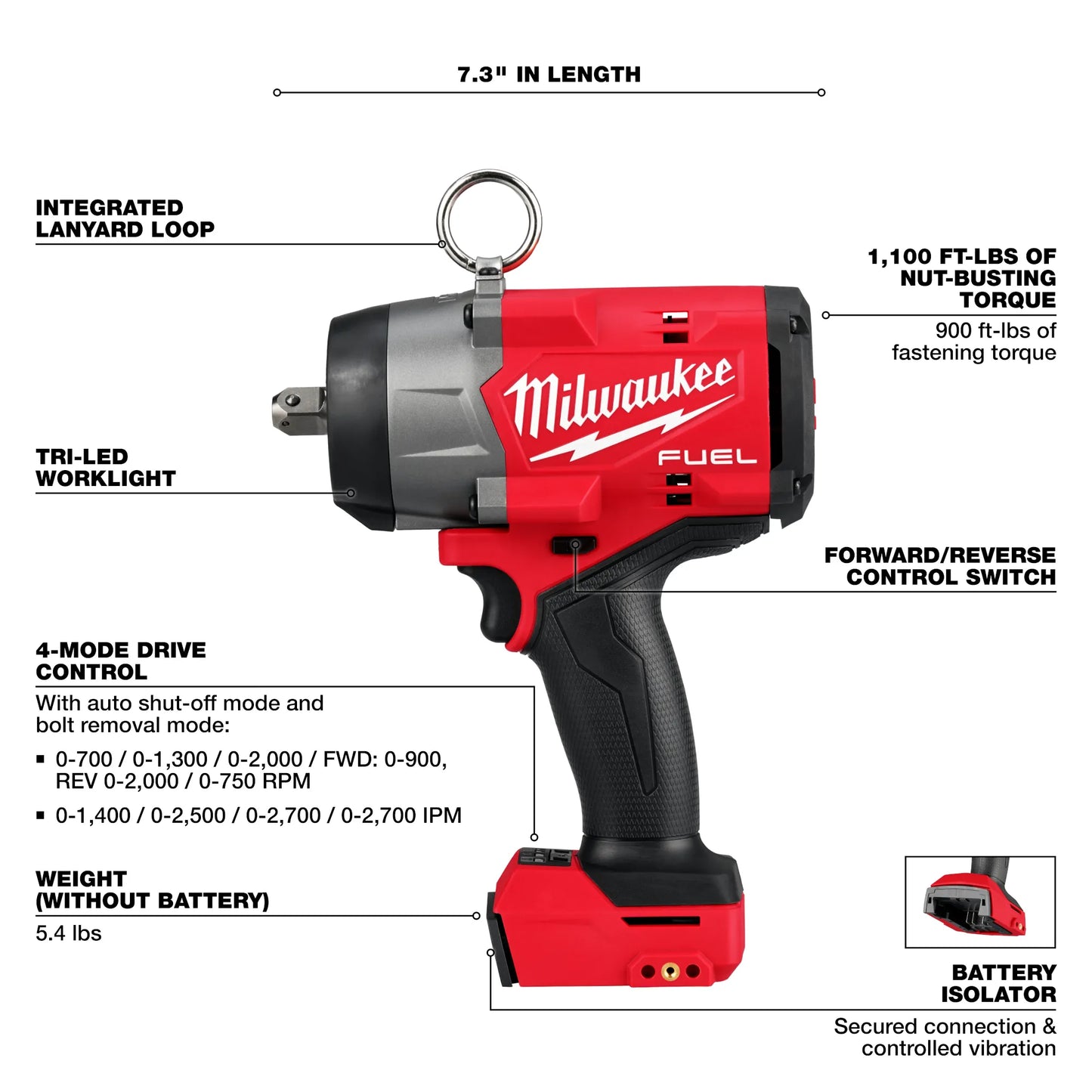Milwaukee 2966-20, M18 FUEL™ 1/2" High Torque Impact Wrench w/ Pin Detent
