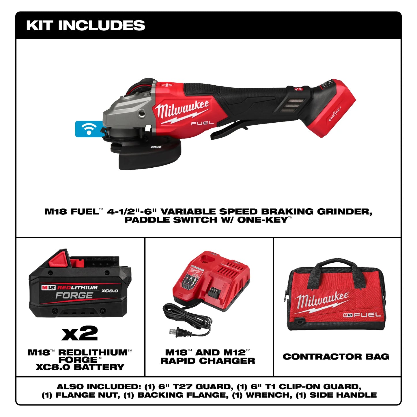 Milwaukee 3672-22, M18 FUEL™ 4-1/2"-6" Variable Speed Braking Grinder, Paddle Switch w/ ONE-KEY™ Kit