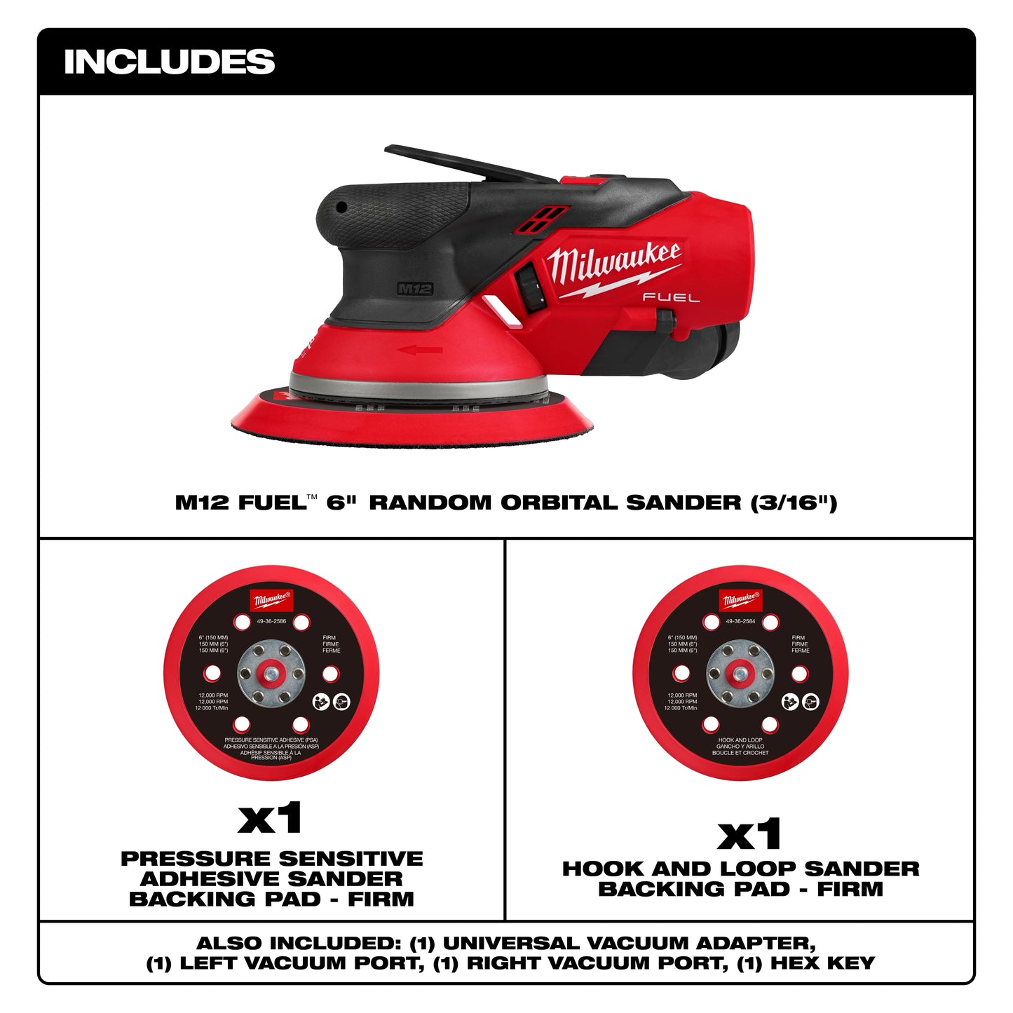 Milwaukee 2585-20, M12 FUEL™ 6" Random Orbital Sander (3/16")