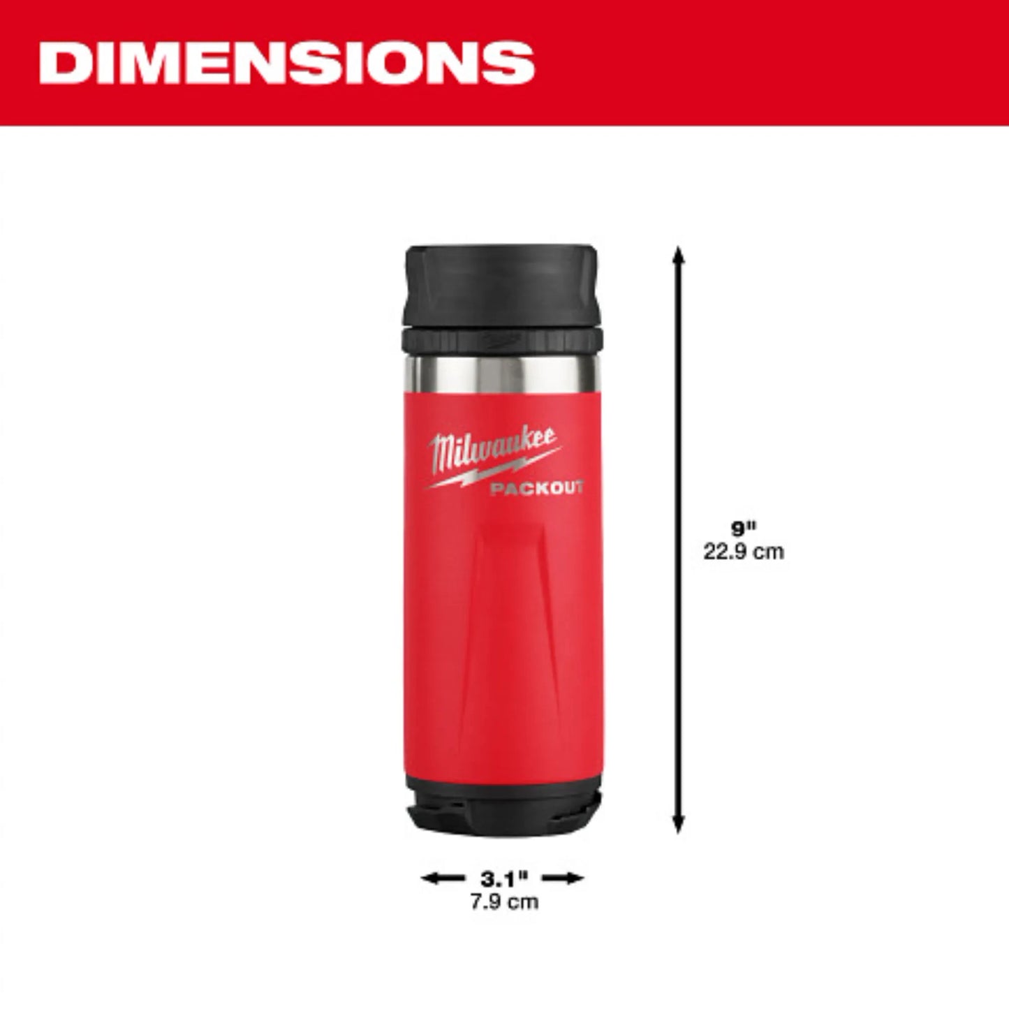 Milwaukee 48-22-8395R, PACKOUT™ 18oz Insulated Bottle with Sip Lid (Red)