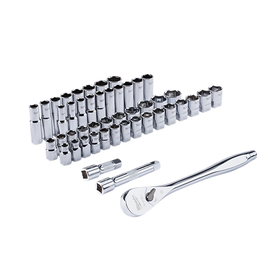Milwaukee 48-22-9010, 47pc 1/2" Drive Metric & SAE Ratchet and Socket Set with FOUR FLAT™ Sides