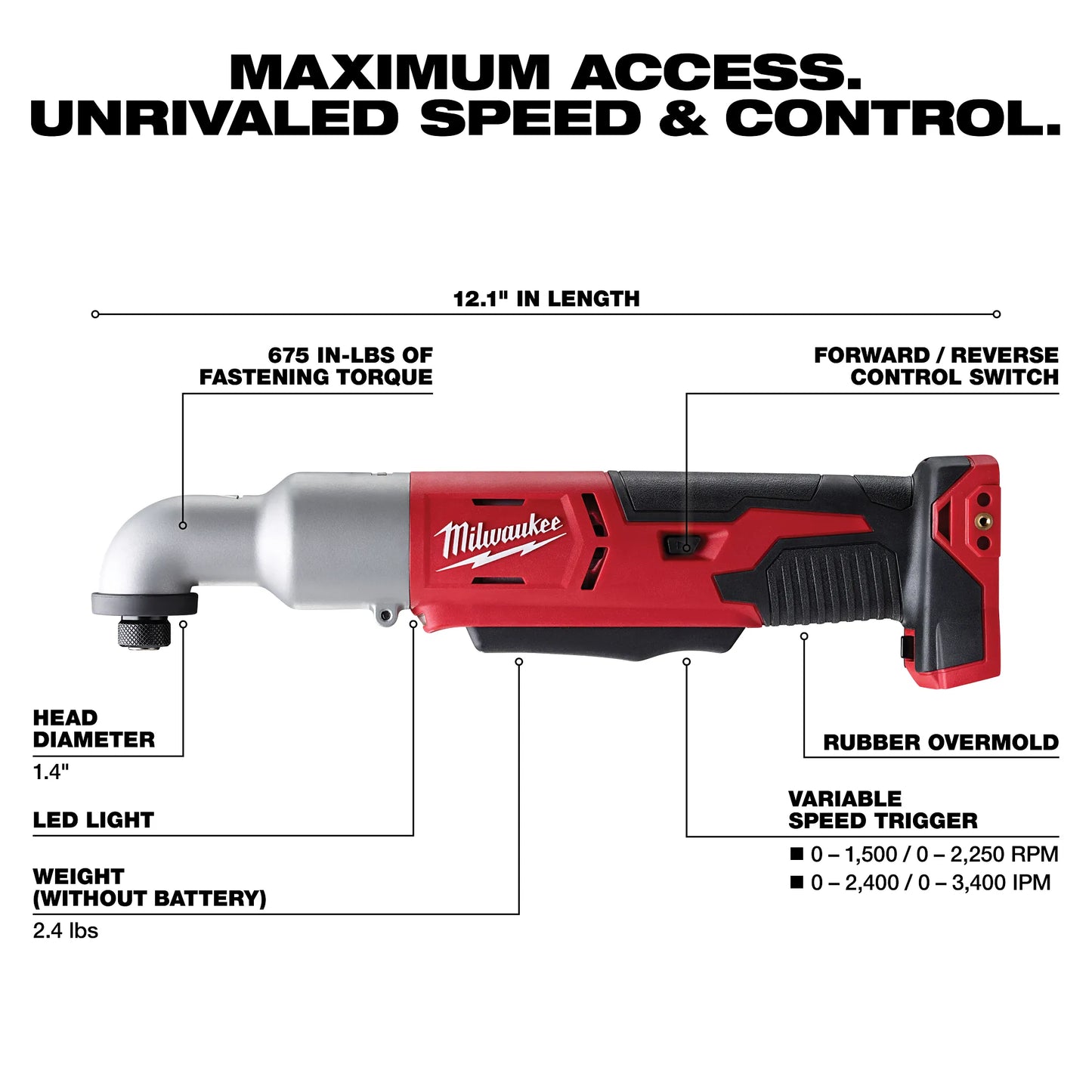 Milwaukee 2667-20, M18 2-Speed 1/4" Right Angle Impact Driver (Tool Only)