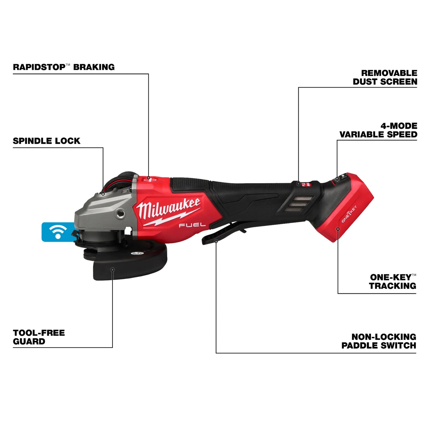 Milwaukee 3672-20, M18 FUEL™ 4-1/2"-6" Variable Speed Braking Grinder, Paddle Switch w/ ONE-KEY™