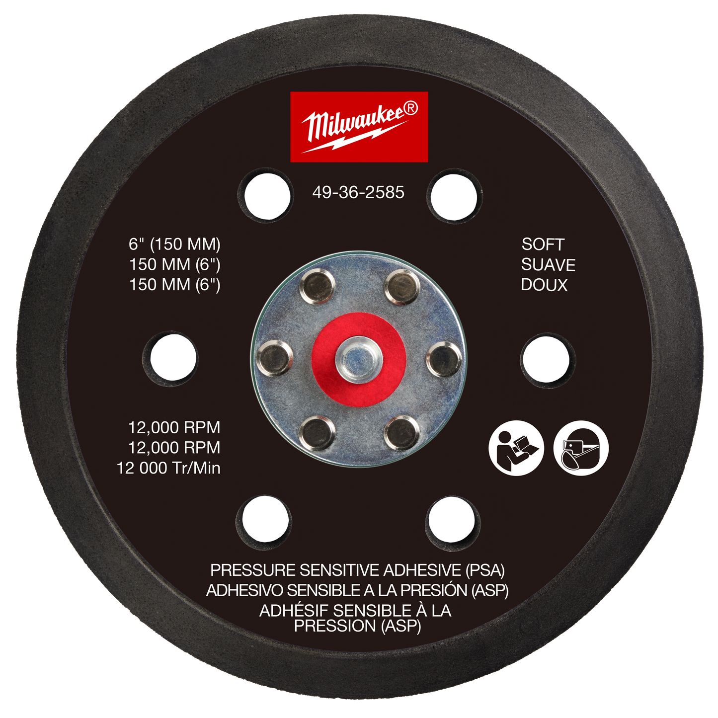 Milwaukee 49-36-2585, 6" Pressure Sensitive Adhesive Sander Backing Pad – Soft