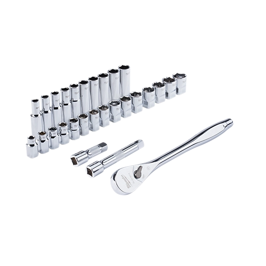 Milwaukee 48-22-9510, 28 pc 1/2" Drive Metric Ratchet and Socket Set with FOUR FLAT™ Sides