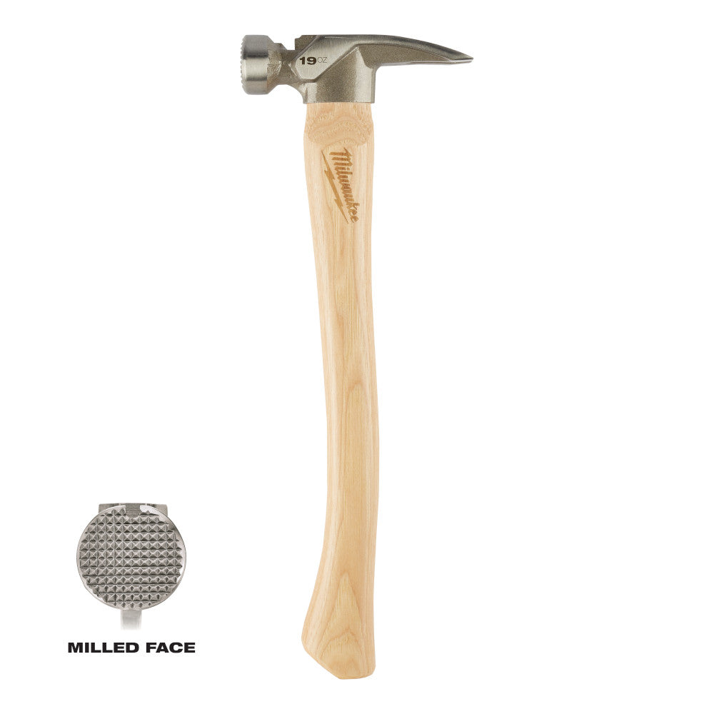 Milwaukee 48-22-9419, 19oz Milled Face Hickory Wood Framing Hammer