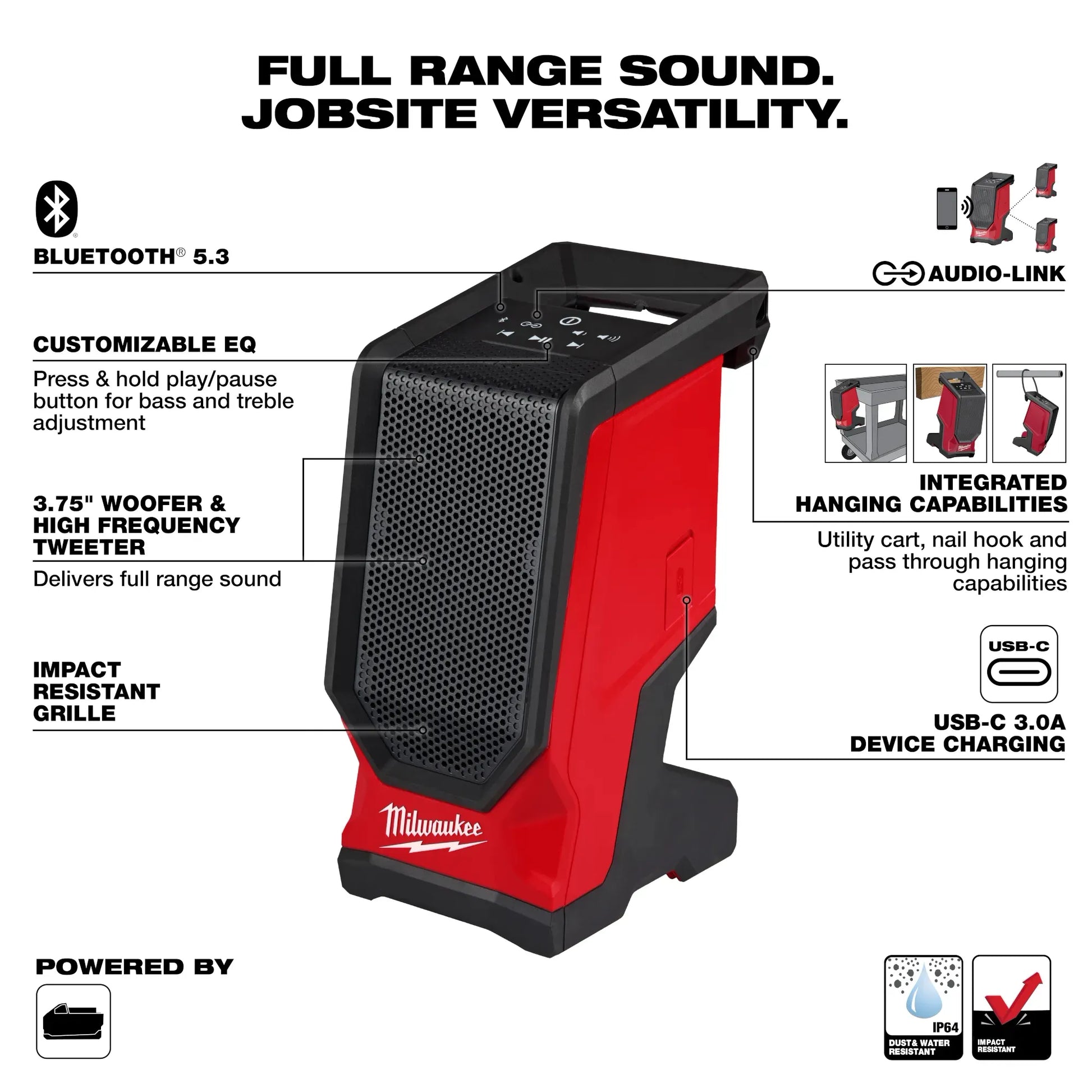 Milwaukee 2954-20, M18™ Bluetooth® Jobsite Speaker