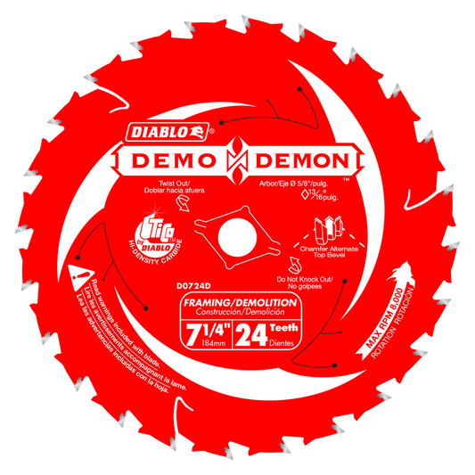 Diablo D0724DA, 7-1/4" x 24 T Demo Demon Carbide Circular Saw Blade