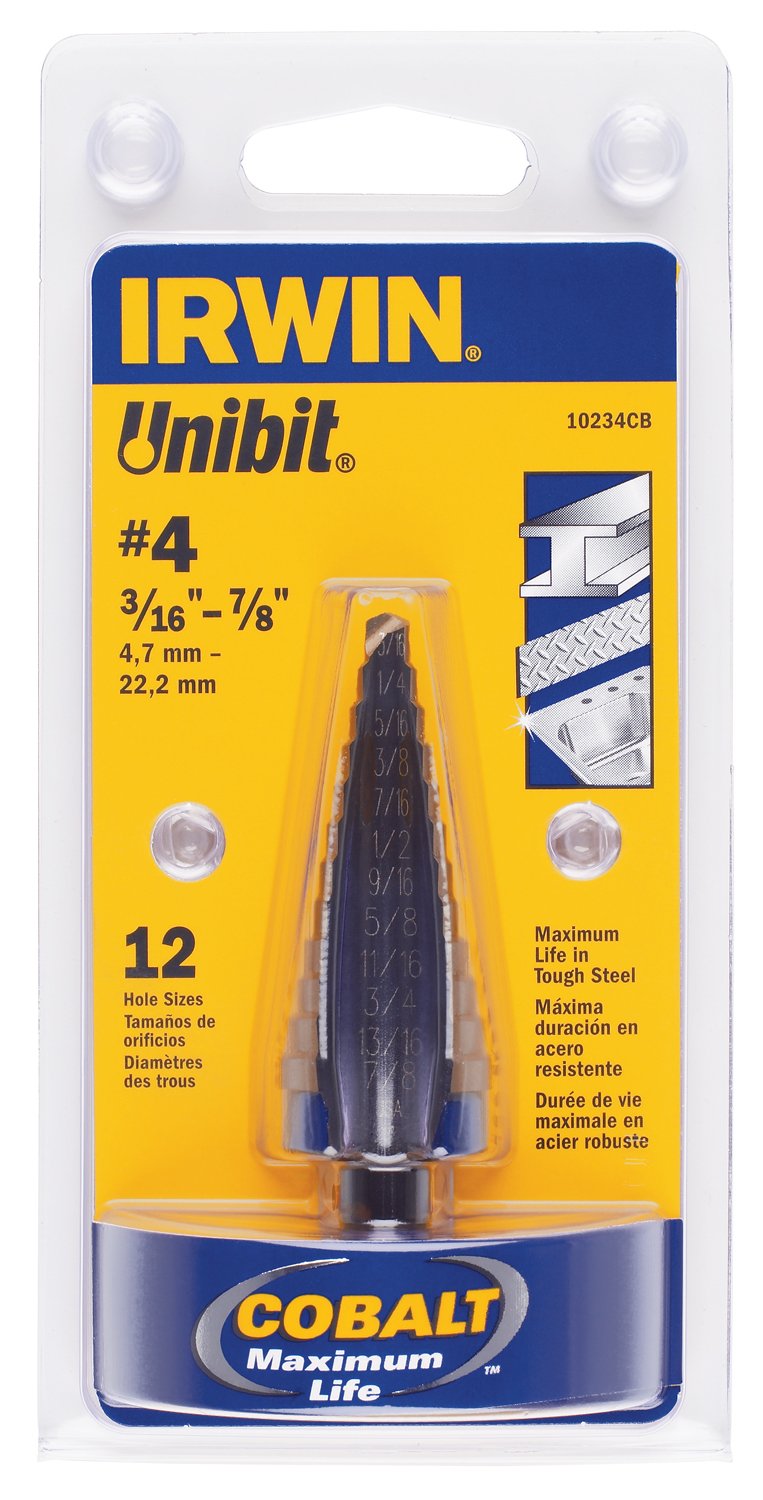 Irwin 10234, Unibit Step Drill #4, Fractional Self-Starting (HSS)