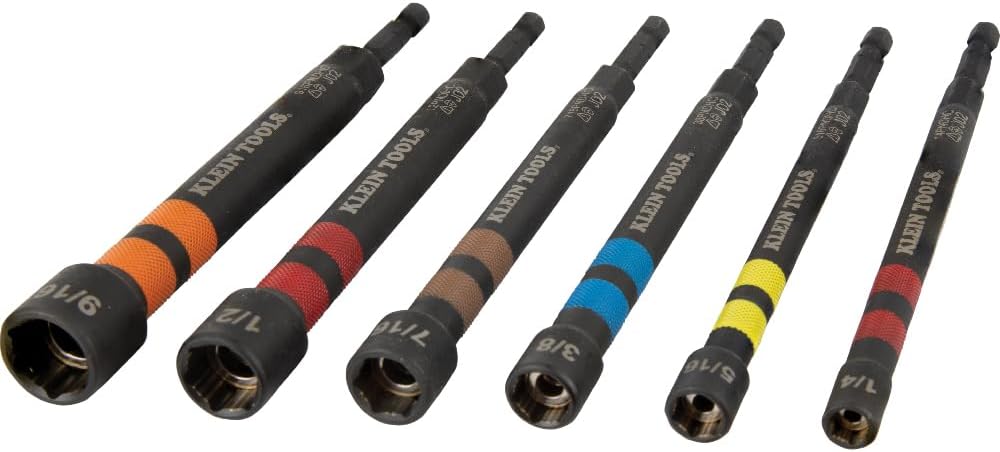 Klein Tools 32950, Hollow Magnetic Color-Coded Ratcheting Power Nut Driver, Six Sizes, 7-Piece