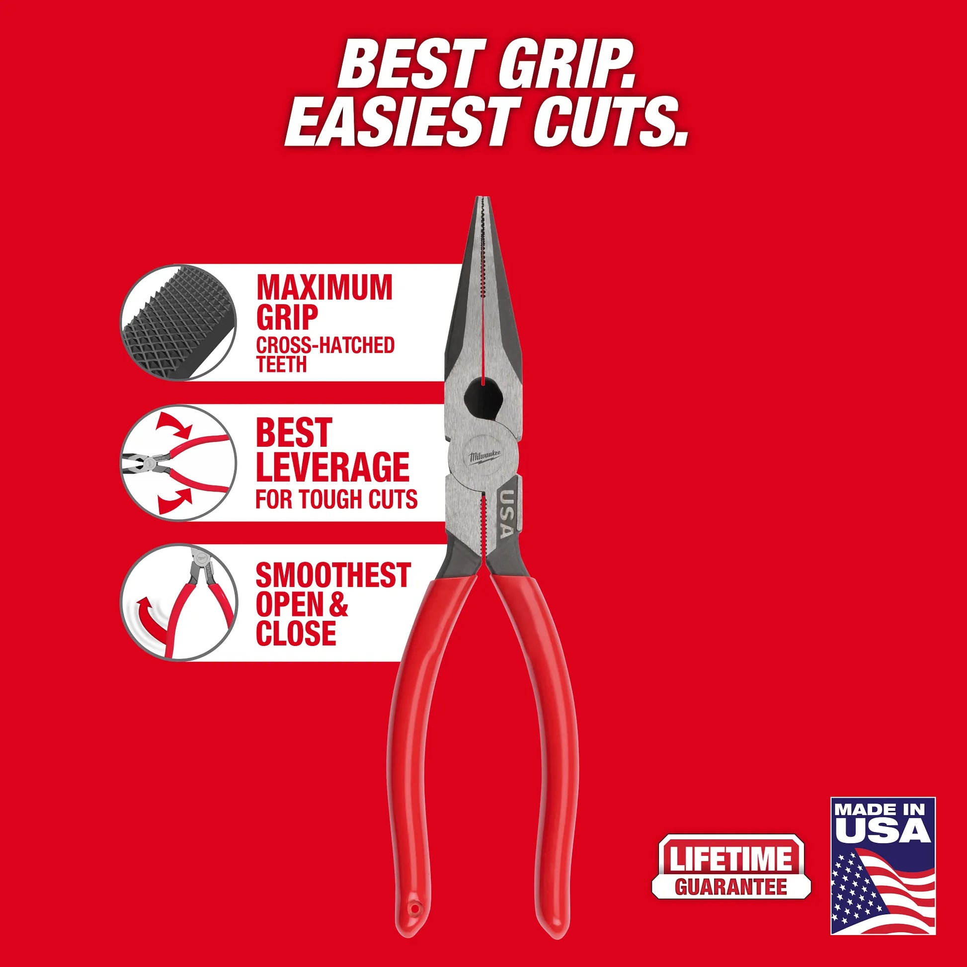 Milwaukee MT505, 8" Long Nose Dipped Grip Pliers (USA)