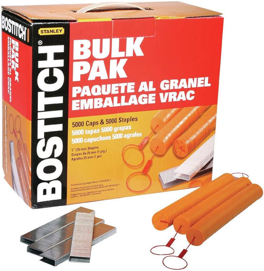 Bostitch CAPPAK-5M, 18 GA, 5/16'' Crown Staples & 1'' Caps - Combo Pack, 5000CT