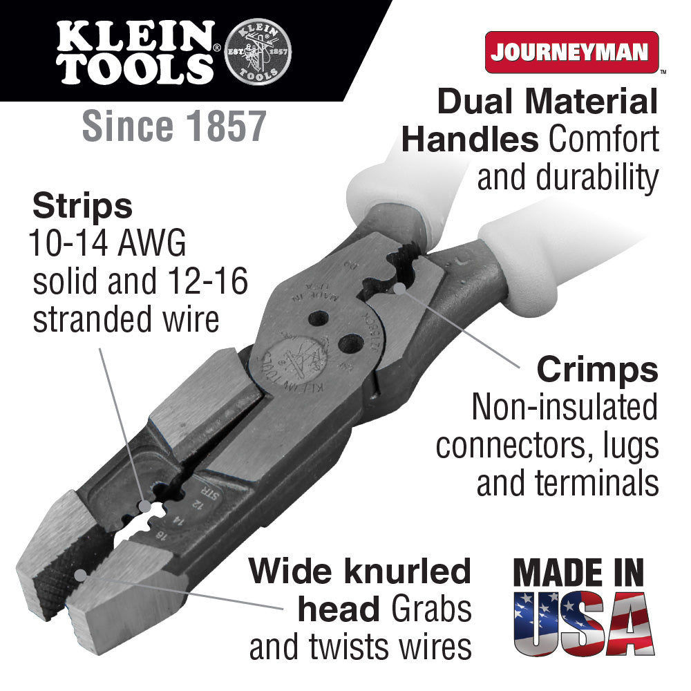 Klein Tools J215-8CR, Hybrid Pliers with Crimper and Wire Stripper