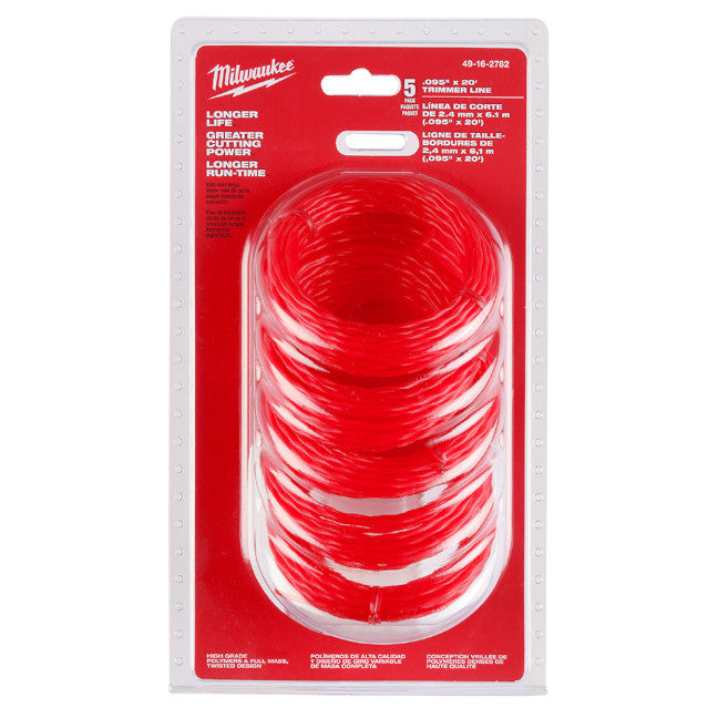 Milwaukee 49-16-2782, .095″ x 20ft Trimmer Line 5-Pack