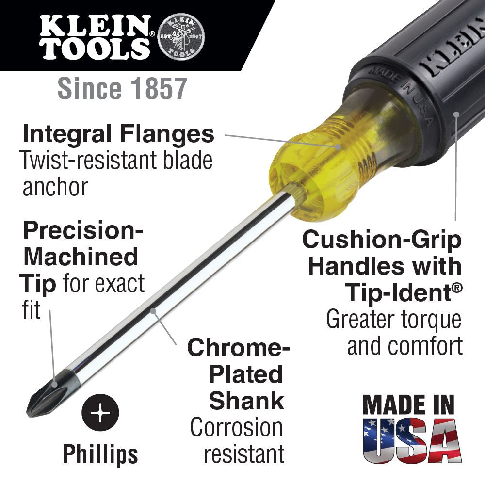 Klein Tools 603-7, #2 Phillips Screwdriver 7-Inch Round Shank