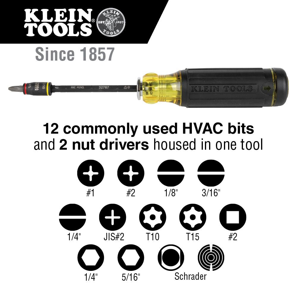 Klein Tools 32304, 14-in-1 HVAC Adjustable-Length Impact Screwdriver with Flip Socket