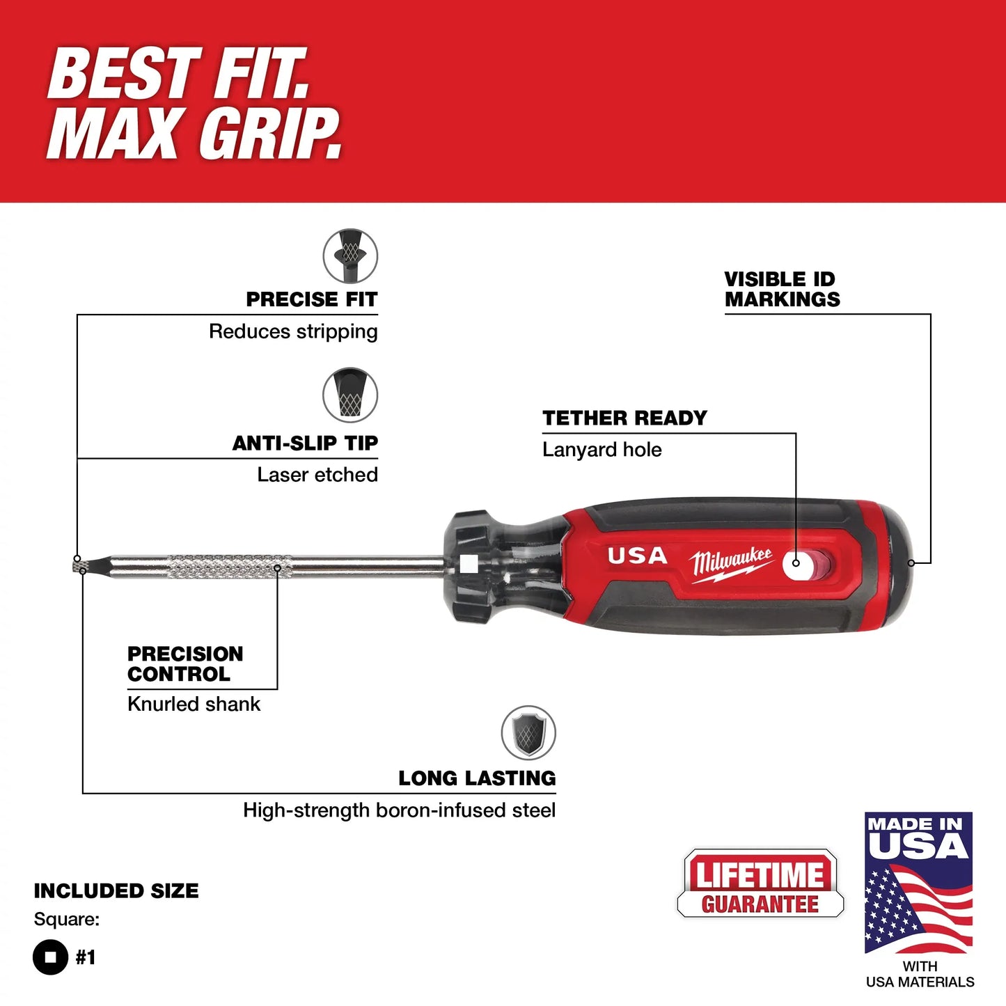 Milwaukee MT217, #1 Square 3" Cushion Grip Screwdriver (USA)