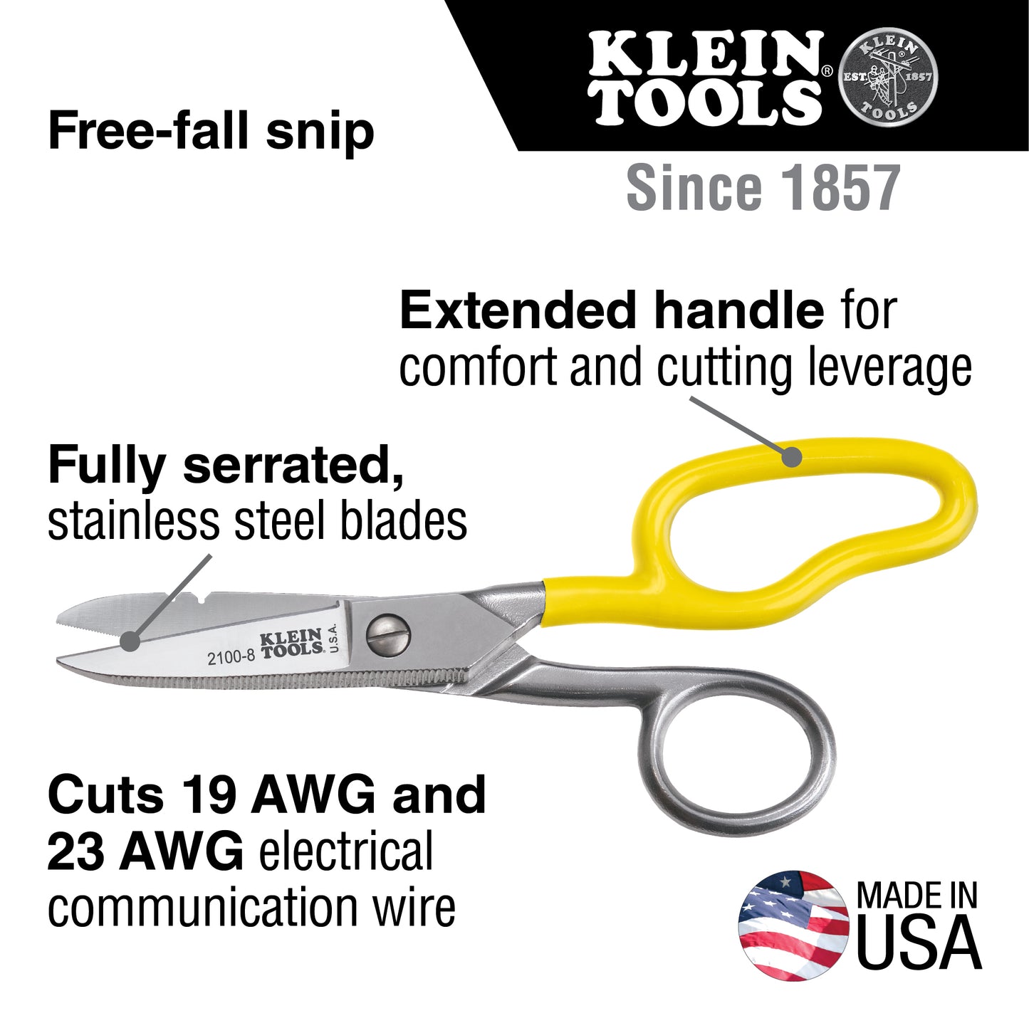 Klein Tools 2100-8, Free-Fall Snip Stainless Steel