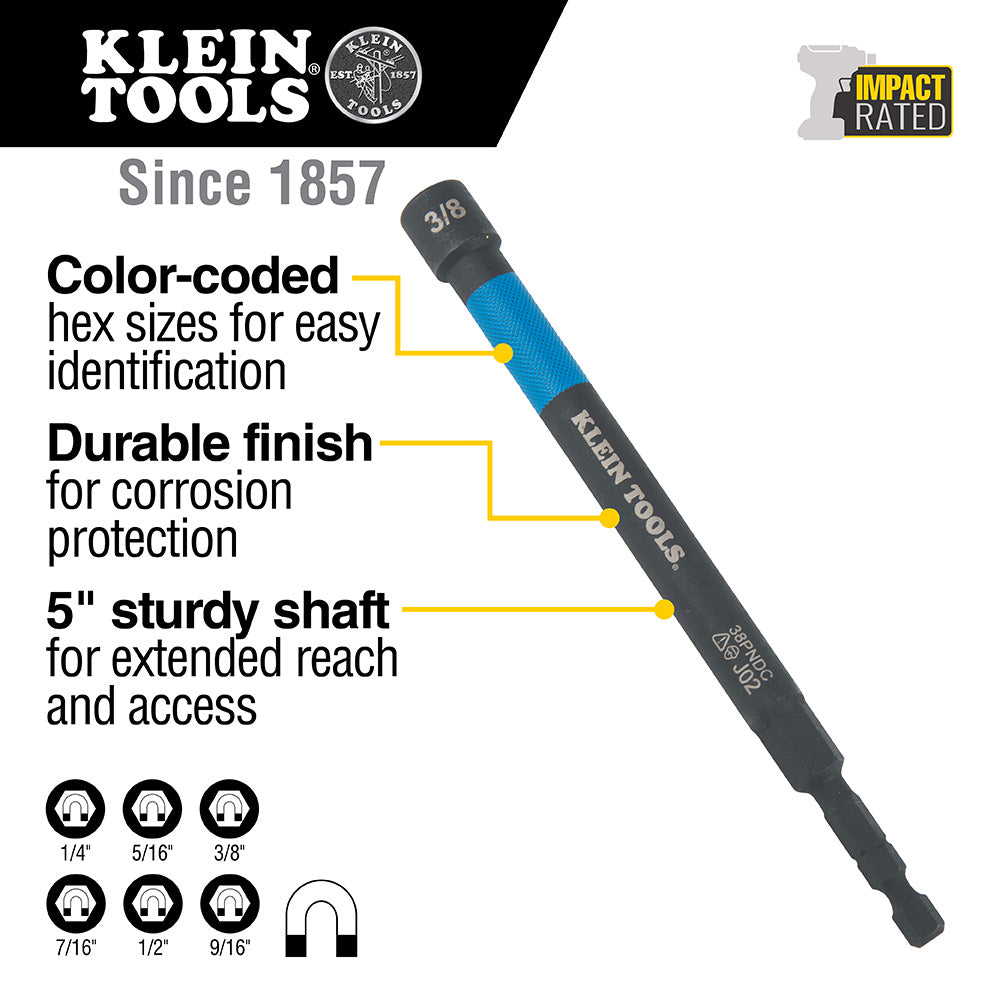 Klein Tools 32930, Magnetic Color-Coded Power Nut Setters, 6-Piece Set