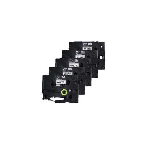Brother HGE2415PK, High Grade Laminated Tapes, 18MM-Black On White (5-Pack)