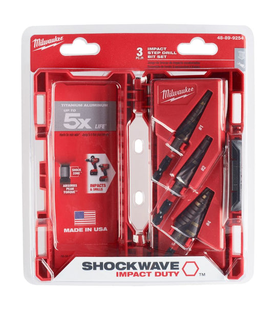 Milwaukee 48-89-9254, SHOCKWAVE Impact Duty Step Drill Bit 3pc Set (#1, #2, #4)