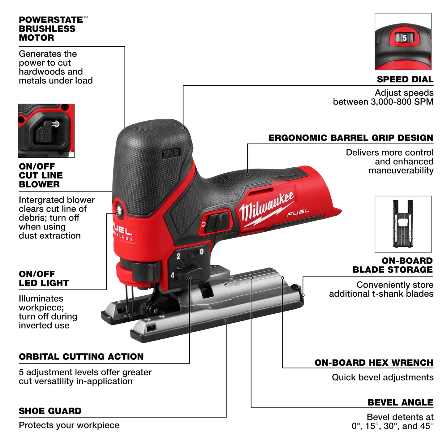 Milwaukee 2545-20, M12 Fuel Barrel Grip Jigsaw