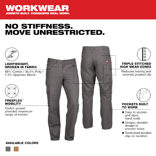 Milwaukee 701G Men's Heavy Duty Flex Work Pants with 6 Pockets - Gray