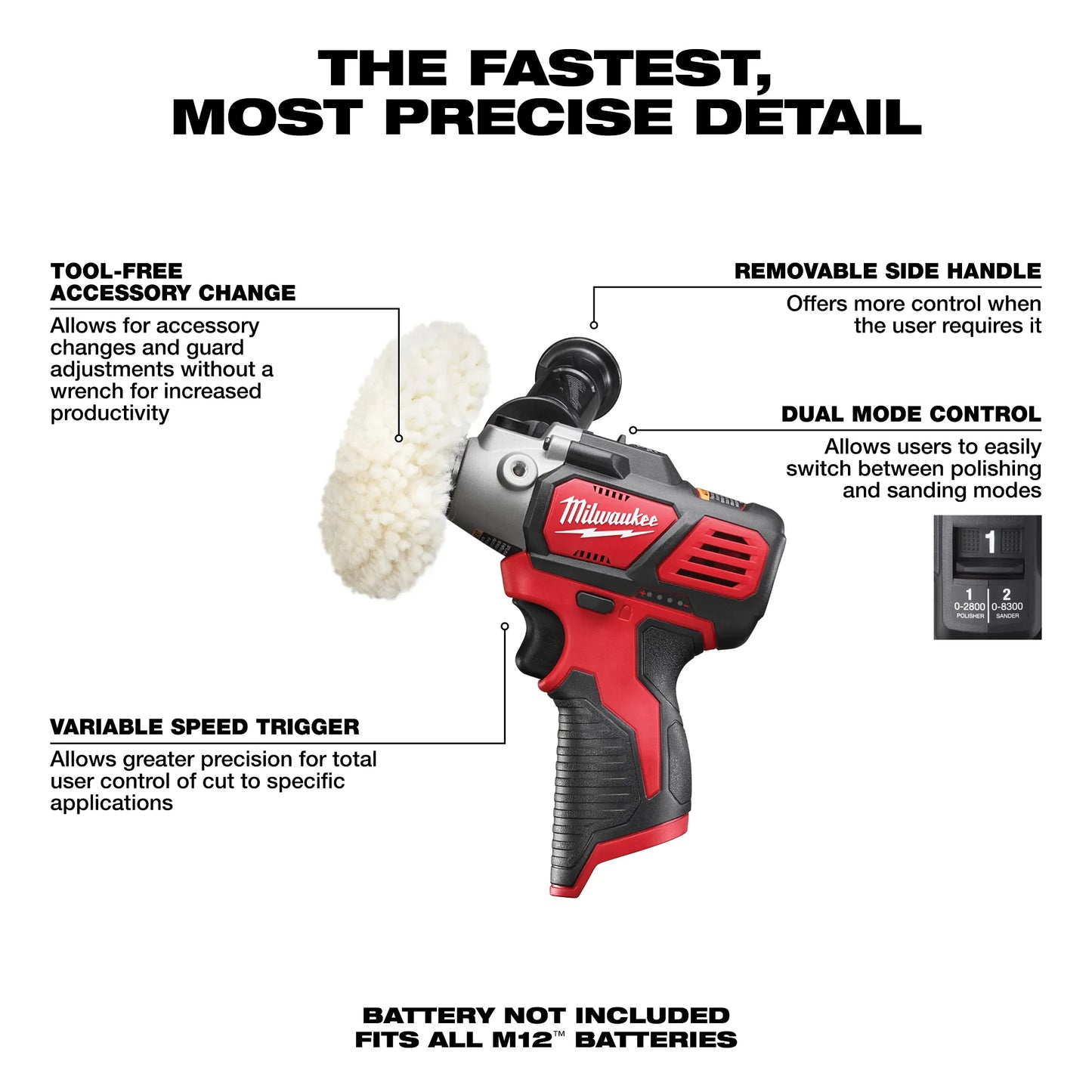 Milwaukee 2438-20, M12 Spot Polisher (Tool Only)