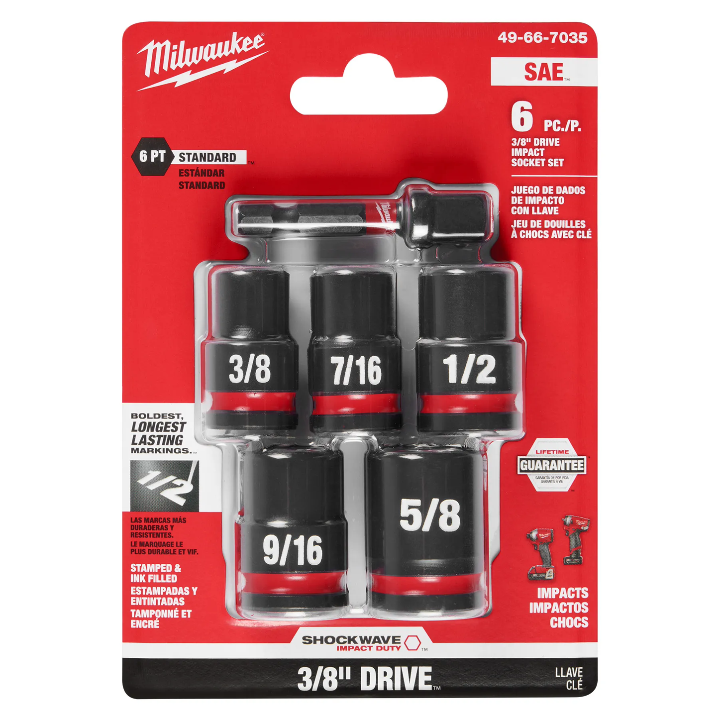 Milwaukee 49-66-7035, 6PC SHOCKWAVE Impact Duty™ 3/8" Drive SAE Standard Socket Set