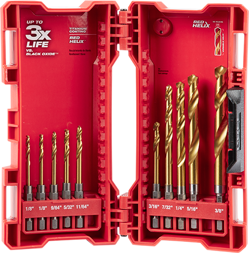 Milwaukee 48-89-4633, SHOCKWAVE RED HELIX Titanium Drill Bit Set -10 PC