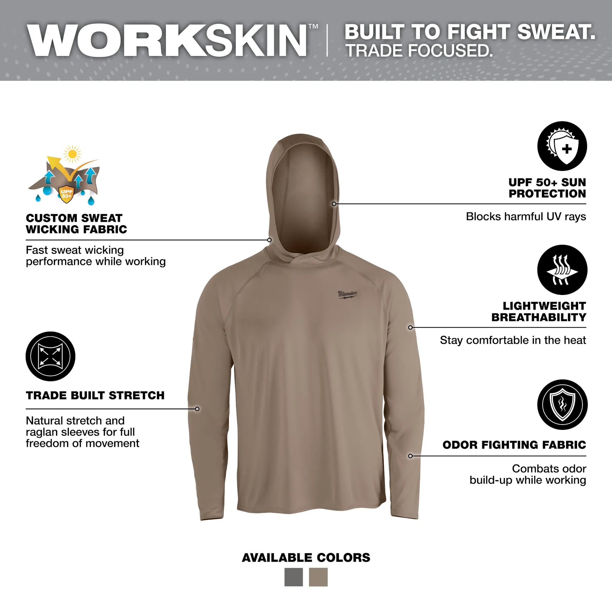 Milwaukee M550N, WORKSKIN™ Hooded Sun Shirt - SANDSTONE 