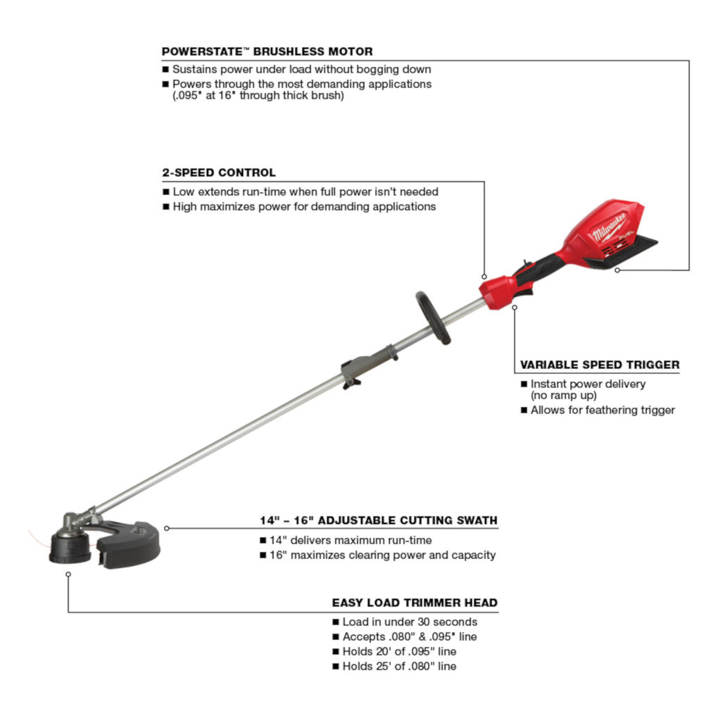 Milwaukee 2825-20ST, M18 FUEL String Trimmer w/ QUIK-LOK Attachment Capability