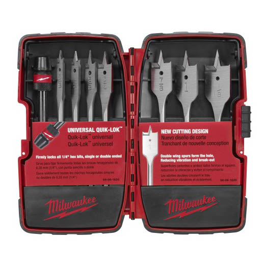 Milwaukee 49-22-0175, 8 pc 6" Universal Flat Boring Bit Set