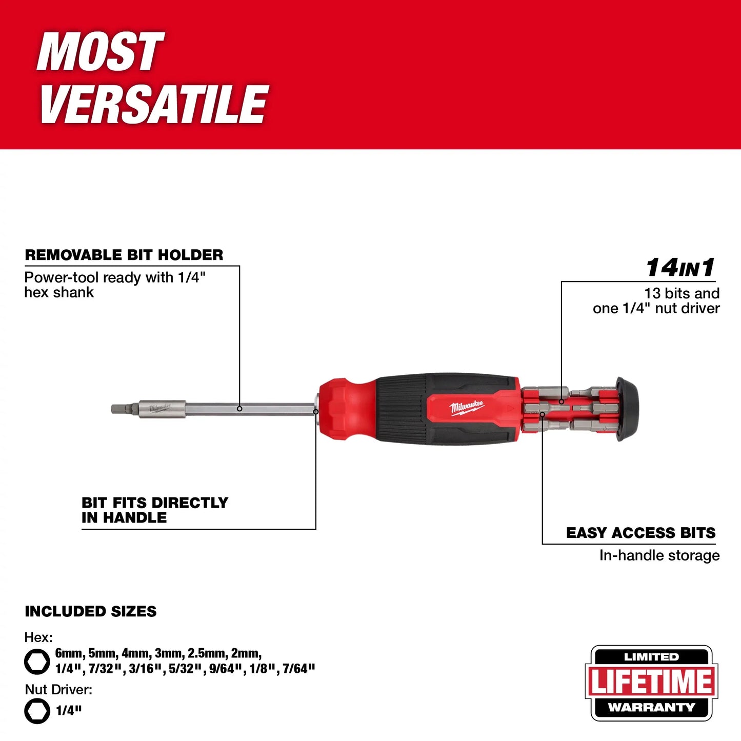 Milwaukee 48-22-2908, 14-in-1 Hex Multi-Bit Screwdriver