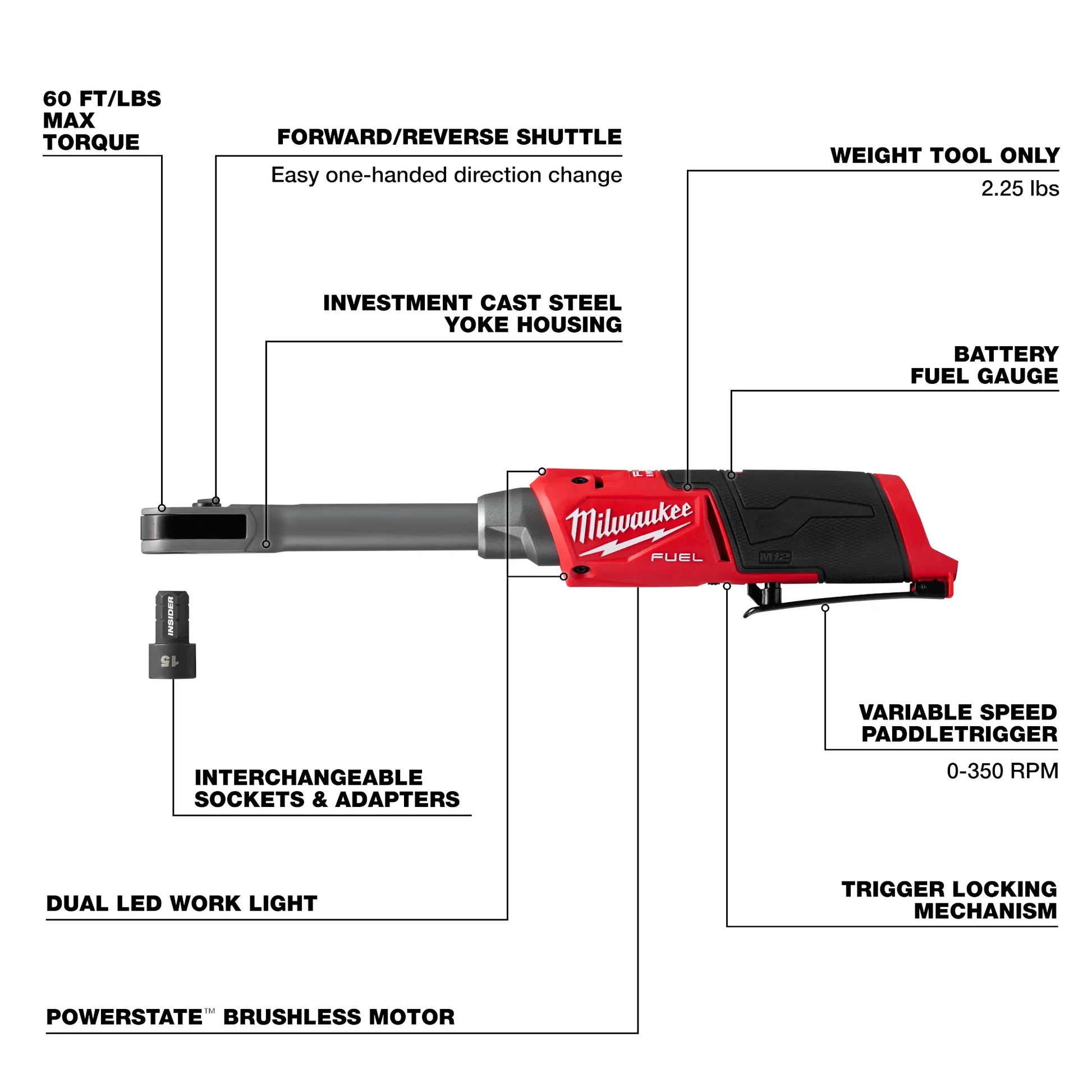 Milwaukee 3050-20, M12 FUEL™ INSIDER™ Extended Reach Box Ratchet