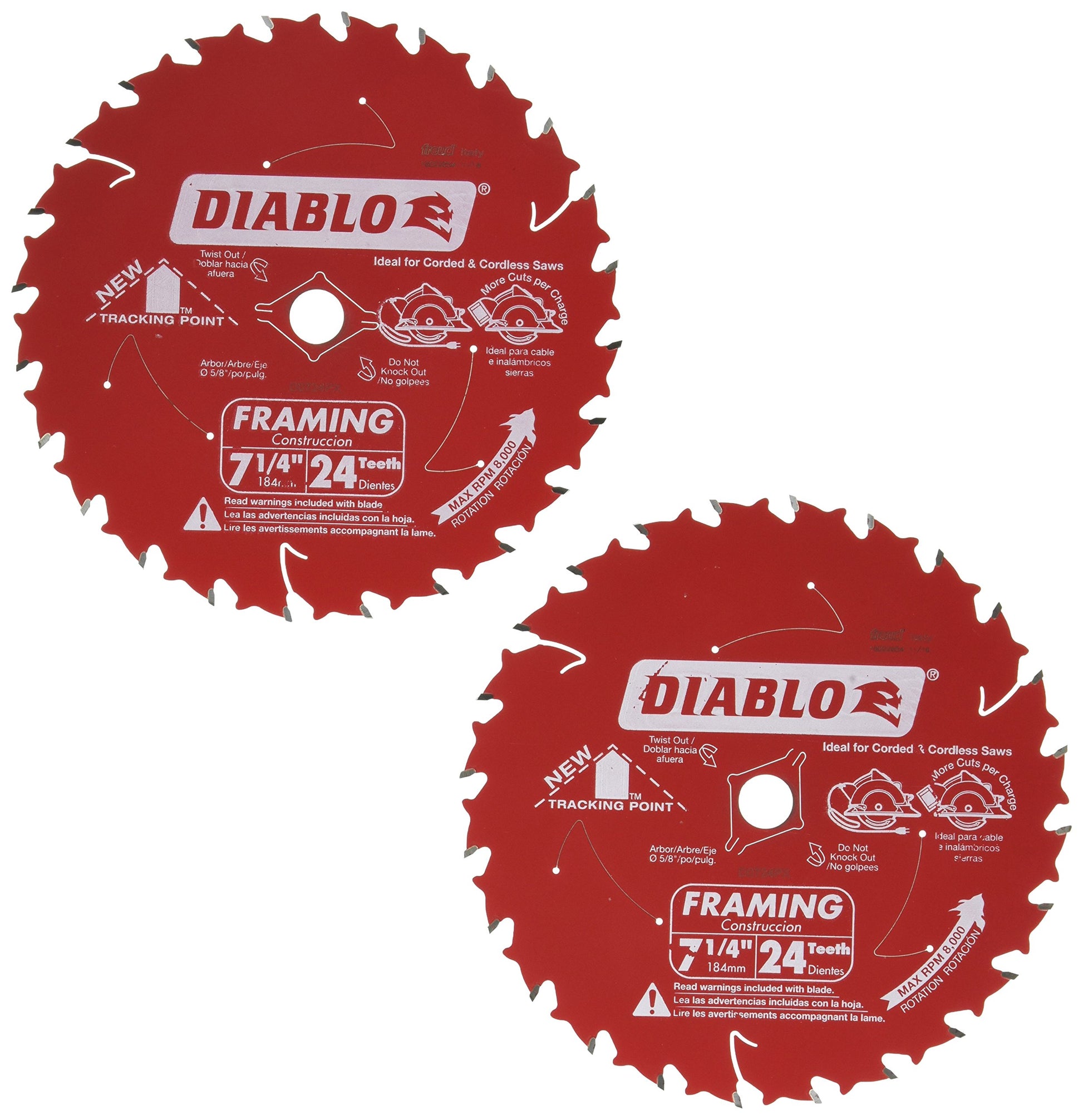 Diablo D0724PX, 7-1/4" 24T Carbide Circular Saw Blade (2/pkg)