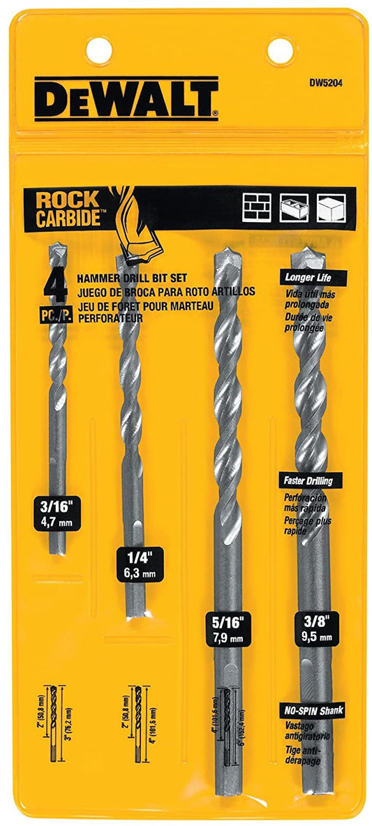 DEWALT DW5204, 4 PC MASONRY BIT SET