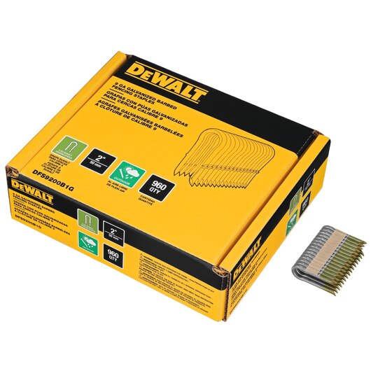 DEWALT DFS9200B1G, 9Ga Galv Barbed Staples 2'' (960/PK)