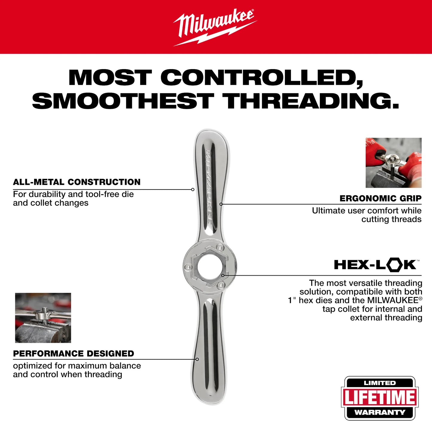 Milwaukee 49-22-5604, 38PC SAE Tap & Die PACKOUT™ Set w/ Hex-LOK™ 2-in-1 Handle
