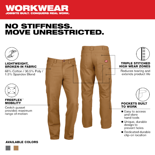 Milwaukee 701K Men's Heavy Duty Flex Work Pants with 6 Pockets - Khaki