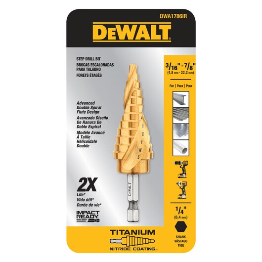 DEWALT DWA1786IR, 3/16'' - 7/8'' IMPACT READY Step Drill Bit