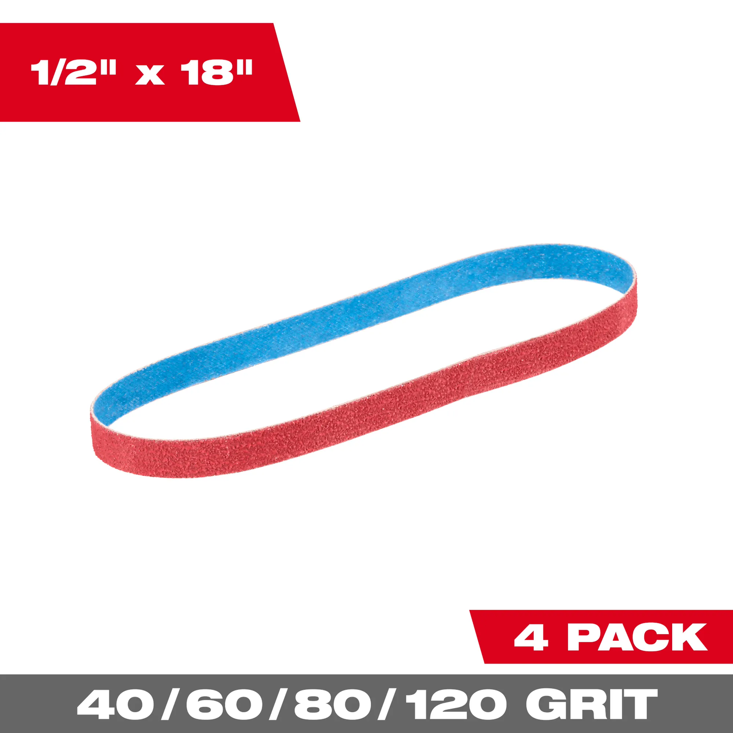 Milwaukee 48-80-9000, 1/2” x 18” 40/60/80/120 Grit Bandfile Belts – 4 pack variety
