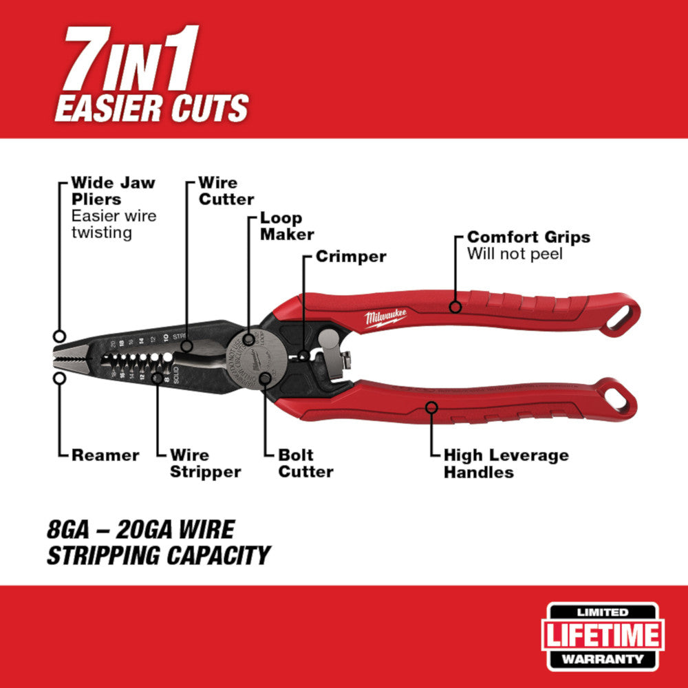 Milwaukee 48-22-3078, 7 in 1 High-Leverage Combination Pliers